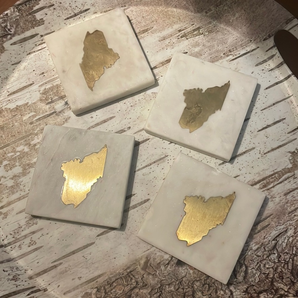 White Marble State of Maine Heavy Coasters (Set of 4) by Stonewall Kitchen